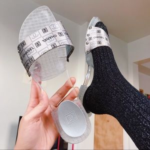Chanel jelly lucite pool slides